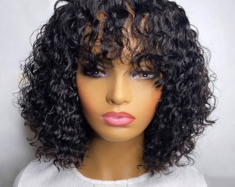 Curly Wig With Bangs Etsy