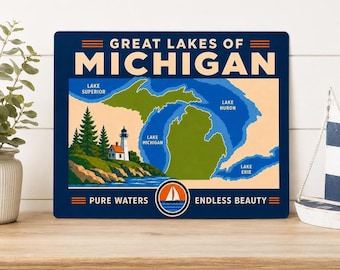 Michigan Great Lakes Sign Aluminum, Vintage Wall Decor for Houses