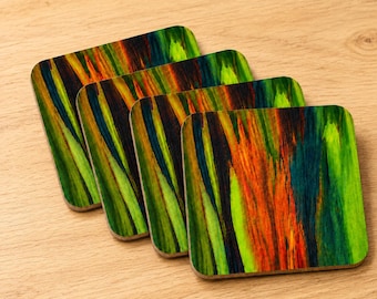 Faux Rainbow Eucalyptus Coasters Set of 4, MDF Woodgrain Pattern Decor
