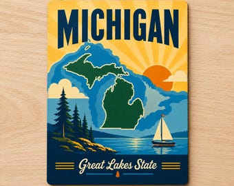 Michigan Great Lakes Sign, Mid Century Travel Poster Wall Art
