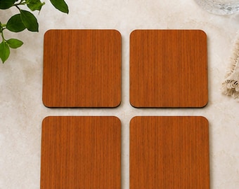 Faux Teak Coasters with Cork Backs, Set of Four
