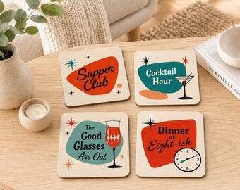 Retro Coasters Set of 4, Supper Club and Cocktail Hour Design