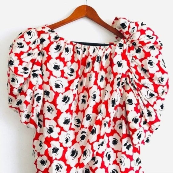 Digna Yero Vintage Silk Red/Floral Print 80s Dress