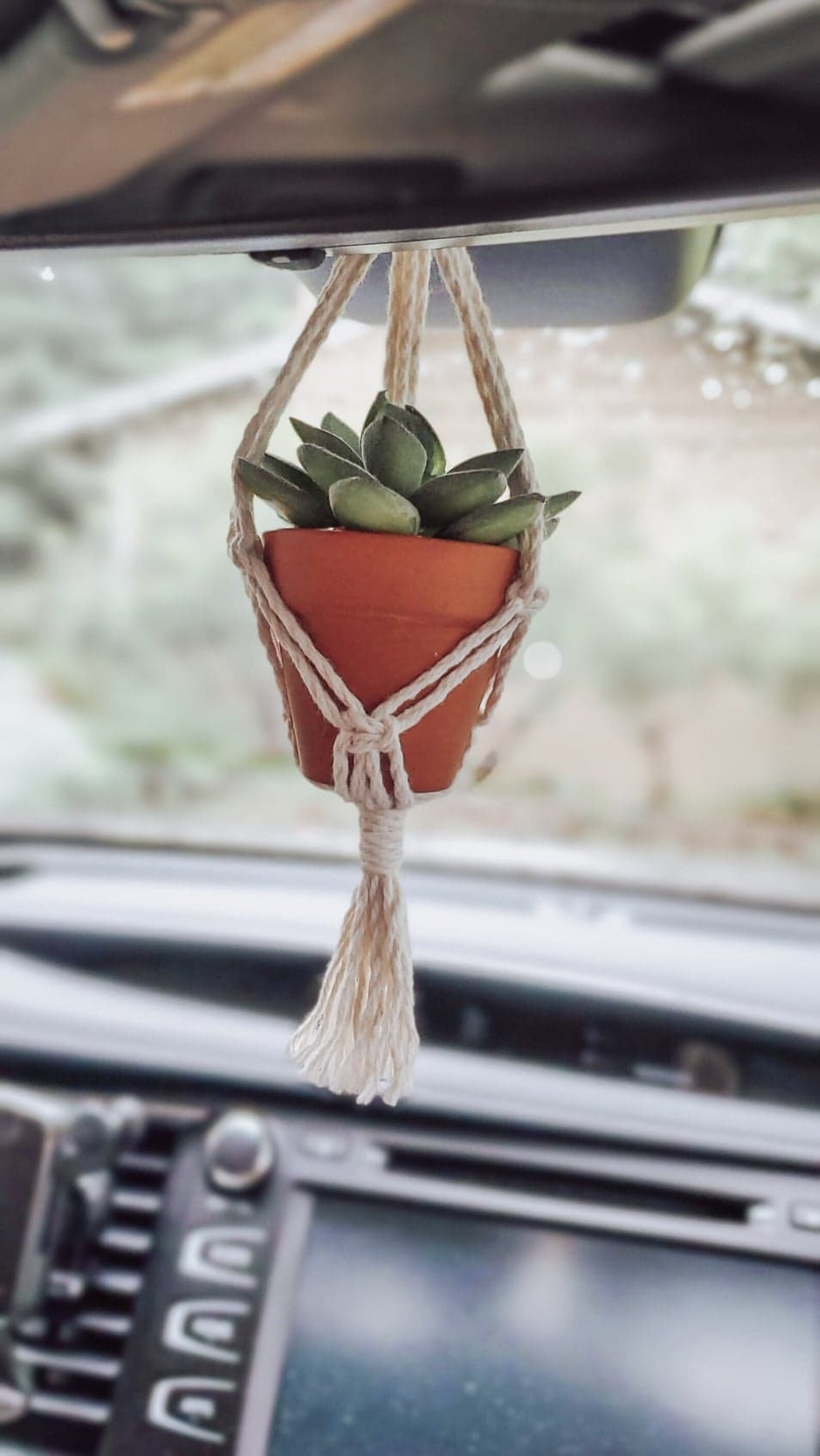Macrame car charm/Car plant hanger/Macrame plant hanger/Plant | Etsy