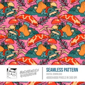 Pilz und Pflanzen nahtlose Muster - digitaler Download - digitales Papier - druckbar - Stoff - Textil - Tapete - Hintergrund - Sublimation