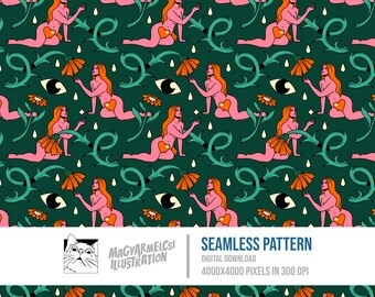 Tarot Lady Seamless Pattern - Digital Download - Digital Paper - Printable - Fabric - Textile - Wallpaper - Background - Sublimation