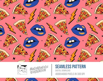 Yummy Pizza Seamless Pattern - Digital Download - Digital Paper - Printable - Fabric - Textile - Wallpaper - Background - Sublimation