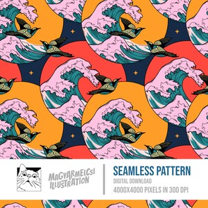 Patrón sin costuras de onda japonesa - Descarga digital - Papel digital - Imprimible - Tela - Textil - Papel pintado - Fondo - Sublimación