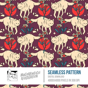 Roaming Wolf Bookish Nahtloses Muster - Digitaler Download - Digitales Papier - Druckbar - Stoff - Textil - Tapete - Sublimation
