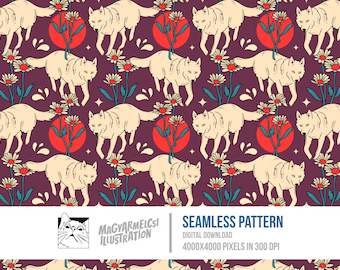 Roaming Wolf Seamless Pattern - Digital Download - Digital Paper - Printable - Fabric - Textile - Wallpaper - Background - Sublimation