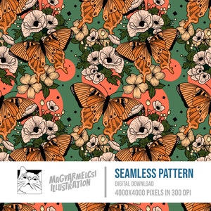 Patrón sin costuras de mariposas de fantasía - Descarga digital - Papel digital - Imprimible - Tela - Textil - Papel tapiz - Sublimación