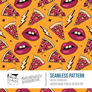 Yummy Pizza Seamless Pattern - Descarga digital - Papel digital - Imprimible - Tela - Textil - Papel pintado - Fondo - Sublimación