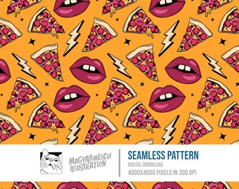 Yummy Pizza Seamless Pattern - Digital Download - Digital Paper - Printable - Stoff - Textil - Tapete - Hintergrund - Sublimation