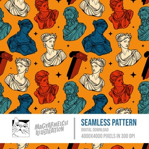 Modèle sans couture d'art grec - Téléchargement numérique - Papier numérique - Imprimable - Tissu - Textile - Papier peint - Fond - Sublimation