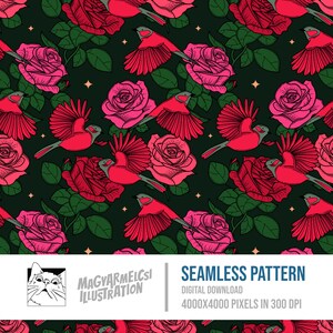 Blumen Vögel Bücherwurm Muster - Digitaler Download - Digitales Papier - Druckbar - Stoff - Textil - Tapete - Sublimation