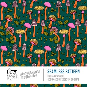 Pilz Wald Bücherwurm Muster - Digitaler Download - Digitales Papier - Druckbar - Stoff - Textil - Tapete - Sublimation