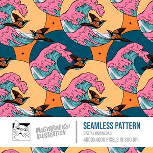 Japanese Wave Seamless Pattern - Download digitale - Carta digitale - Stampabile - Tessuto - Tessuto - Carta da parati - Sfondo - Sublimazione
