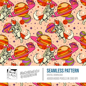 Galactic Fox Seamless Pattern - Téléchargement numérique - Papier numérique - Imprimable - Tissu - Textile - Papier peint - Fond - Sublimation