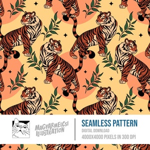 Patrón sin costuras Tiger Jungle - Descarga digital - Papel digital - Imprimible - Tela - Textil - Fondo de pantalla - Fondo - Sublimación