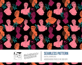 Greek Busts Seamless Pattern - Digital Download - Digital Paper - Printable - Fabric - Textile - Wallpaper - Background - Sublimation