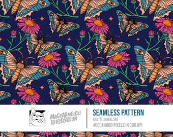 Flowers Butterfly Seamless Pattern - Digital Download - Digital Paper - Printable - Fabric - Textile - Wallpaper - Background - Sublimation