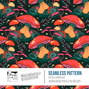 Pilz und Pflanzen Muster - Digitaler Download - Digitales Papier - Druckbar - Stoff - Textil - Tapete - Hintergrund - Sublimation