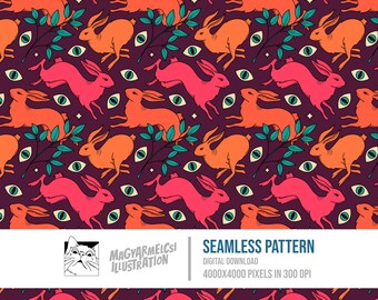 Jumping Rabbit Seamless Pattern - Digital Download - Digital Paper - Printable - Fabric - Textile - Wallpaper - Background - Sublimation