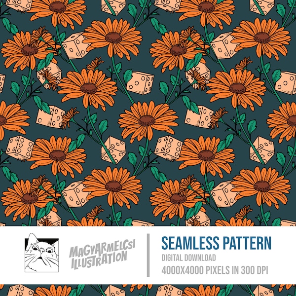 Floral Dice Seamless Pattern - Digital Download - Digital Paper - Printable - Fabric - Textile - Wallpaper - Background - Sublimation