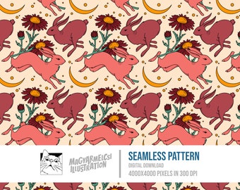 Celestial Rabbit Seamless Pattern - Digital Download - Digital Paper - Printable - Fabric - Textile - Wallpaper - Background - Sublimation