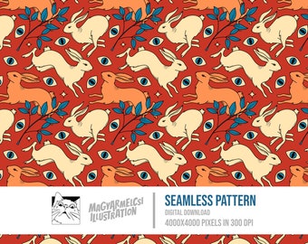 Jumping Rabbit Seamless Pattern - Digital Download - Digital Paper - Printable - Fabric - Textile - Wallpaper - Background - Sublimation