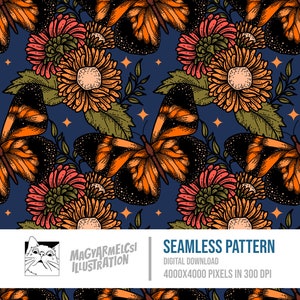 Floral Butterfly Seamless Pattern Digital Download Digital Paper Printable Fabric Textile Wallpaper Background Sublimation image 1