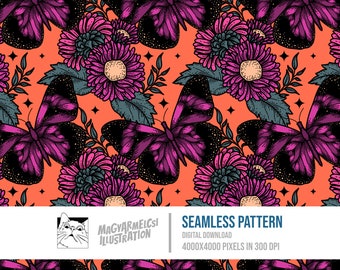 Floral Butterfly Seamless Pattern - Digital Download - Digital Paper - Printable - Fabric - Textile - Wallpaper - Background - Sublimation