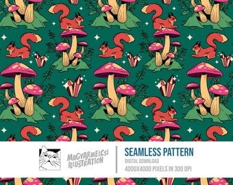 Cute Squirrel Seamless Pattern - Digital Download - Digital Paper - Printable - Fabric - Textile - Wallpaper - Background - Sublimation