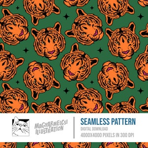 Tiger Head Seamless Pattern - Descarga digital - Papel digital - Imprimible - Tela - Textil - Papel pintado - Fondo - Sublimación