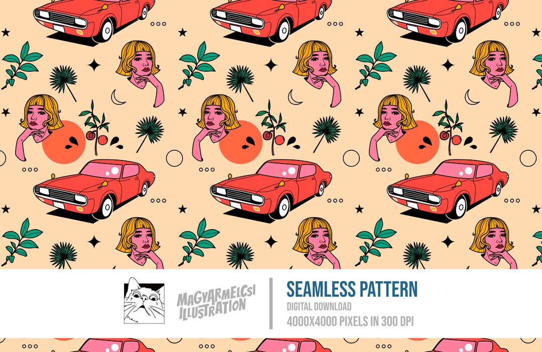 Retro Summer Seamless Pattern Digital Download Digital Paper Printable ...
