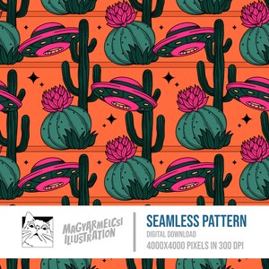 Patrón sin costuras Desert Alien - Descarga digital - Papel digital - Imprimible - Tela - Textil - Fondo de pantalla - Fondo - Sublimación