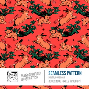 Jumping Rabbit Seamless Pattern - Digital Download - Digital Paper - Printable - Stoff - Textil - Tapete - Hintergrund - Sublimation