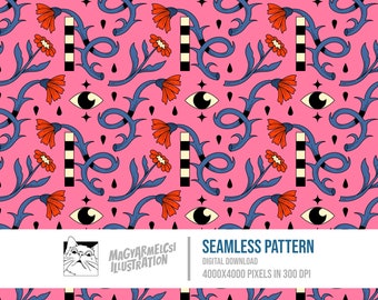 Floral Eye Seamless Pattern - Digital Download - Digital Paper - Printable - Fabric - Textile - Wallpaper - Background - Sublimation