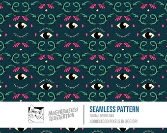 Occult Eye Seamless Pattern - Digital Download - Digital Paper - Printable - Fabric - Textile - Wallpaper - Background - Sublimation