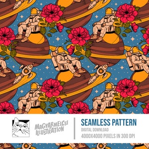 Space Walker Seamless Pattern - Download digitale - Carta digitale - Stampabile - Tessuto - Tessuto - Carta da parati - Sfondo - Sublimazione