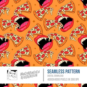 Pizza Vampire Seamless Pattern - Download digitale - Carta digitale - Stampabile - Tessuto - Tessile - Carta da parati - Sfondo - Sublimazione