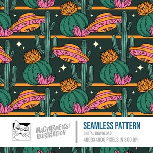 Desert Alien Seamless Pattern - Digital Download - Digital Paper - Printable - Fabric - Textile - Wallpaper - Background - Sublimation