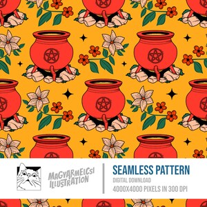 Hexenkessel Bücherwurm Muster - Digital Download - Halloween - Druckbar - Stoff - Textil - Tapete - Sublimation