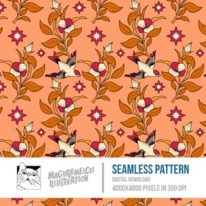 Botanische Vögel Bücherwurm Muster - Digitaler Download - Digitales Papier - Druckbar - Stoff - Textil - Tapete - Sublimation