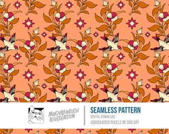 Botanical Birds Seamless Pattern - Digital Download - Digital Paper - Printable - Fabric - Textile - Wallpaper - Background - Sublimation