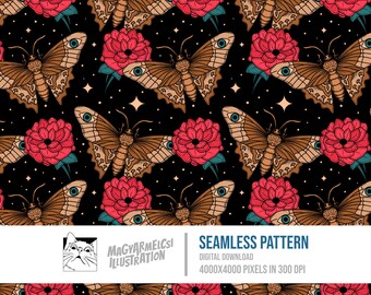 Floral Schmetterling nahtlose Muster - Digital Download - Digitales Papier - Printable - Stoff - Textil - Tapete - Hintergrund - Sublimation