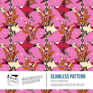 Himmlische Vögel Bücherwurm Muster - Digitaler Download - Digitales Papier - Druckbar - Stoff - Textil - Tapete - Sublimation