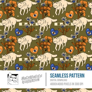 Schöner Wolf Bücherwurm Muster - Digitaler Download - Digitales Papier - Druckbar - Stoff - Textil - Tapete - Sublimation