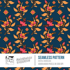 Botanische Vögel Bücherwurm Muster - Digitaler Download - Digitales Papier - Druckbar - Stoff - Textil - Tapete - Sublimation