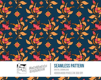 Botanical Birds Seamless Pattern - Digital Download - Digital Paper - Printable - Fabric - Textile - Wallpaper - Background - Sublimation